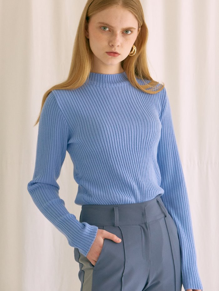ouie25 Half neck slim knit (blue)