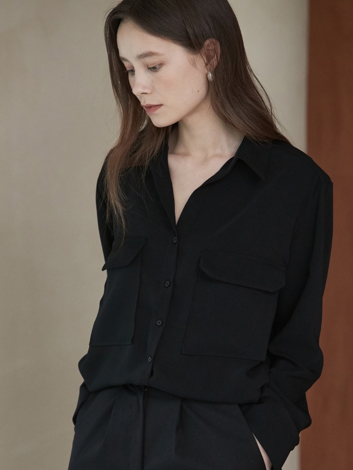 ouie254 soft two pocket blouse (black)