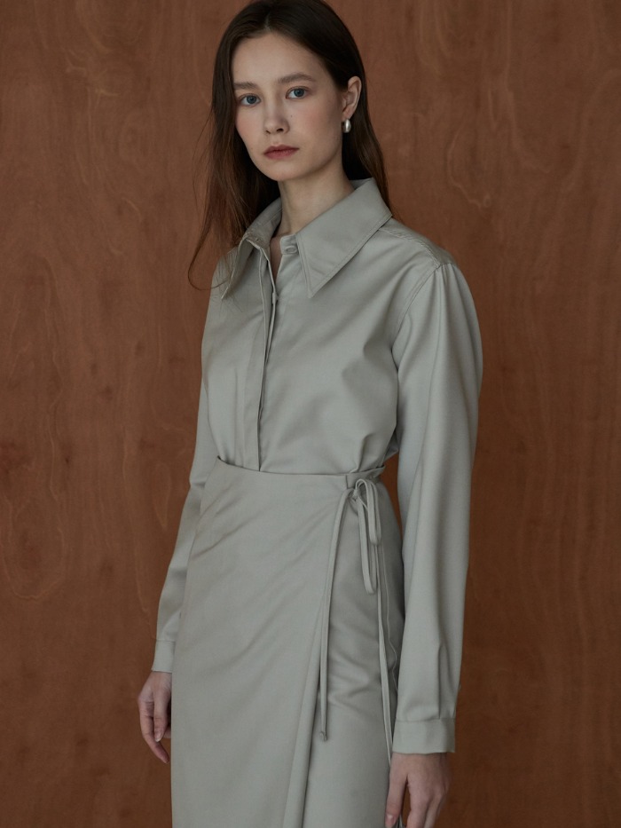 [SET] double button shirts+wrap around skirts (beige)