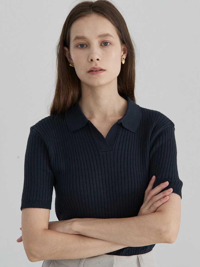 ouie313 cotton collar knit (navy)