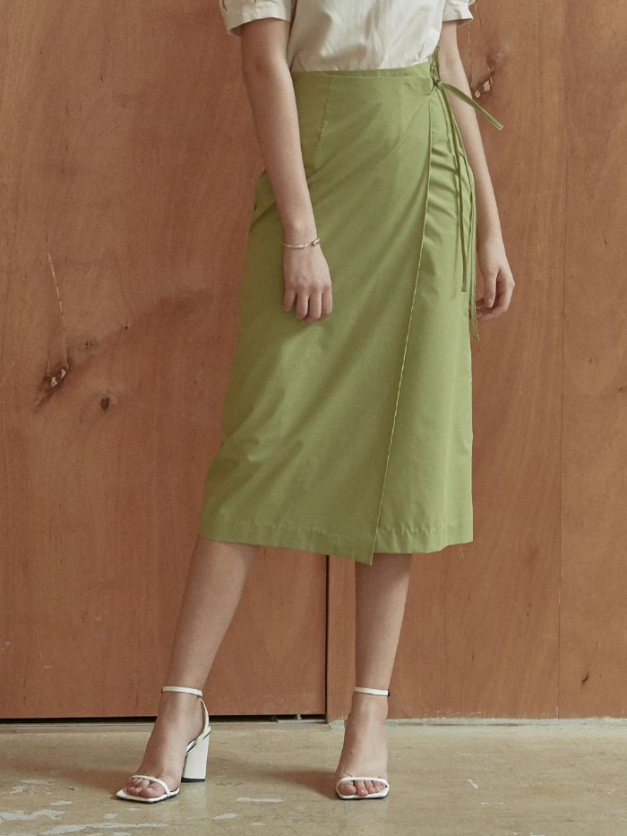 ouie350 tencel cotton wrap skirt (yellow green)