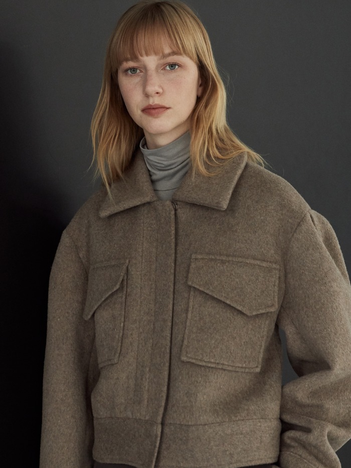 OU800 crop wool puff jacket (brown)