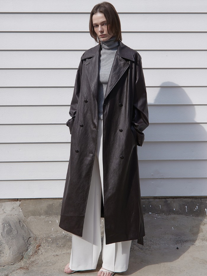 OU842 eco leather trench coat (deep brown)