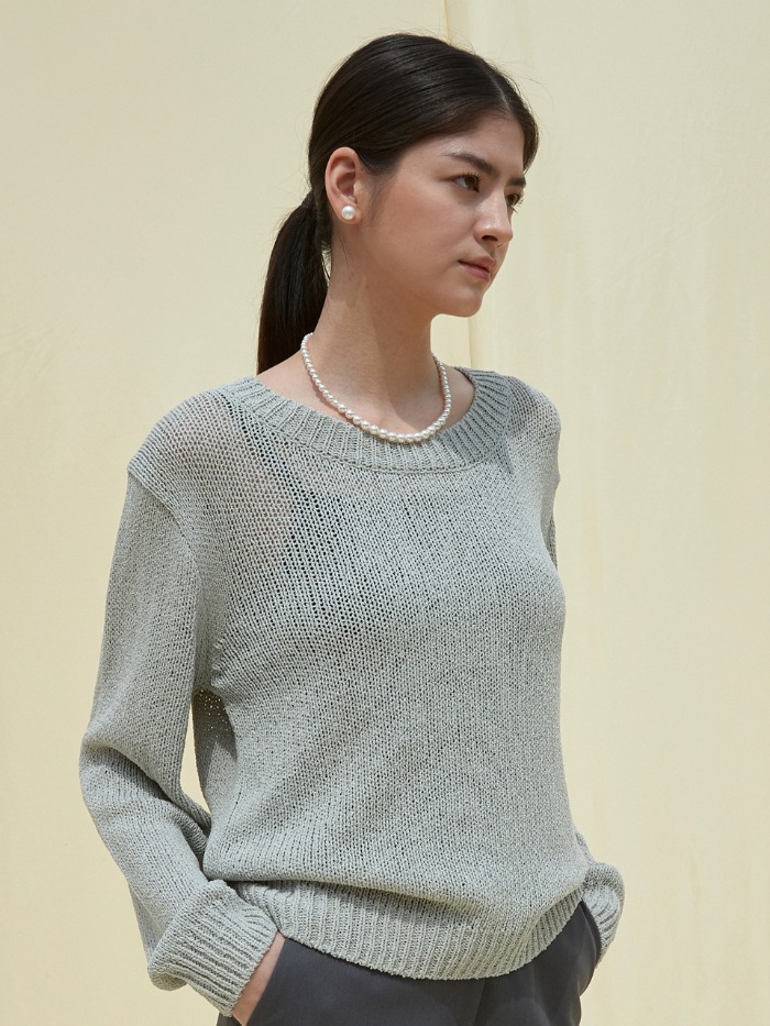 OU866 linen U neck boucle knit (gray)