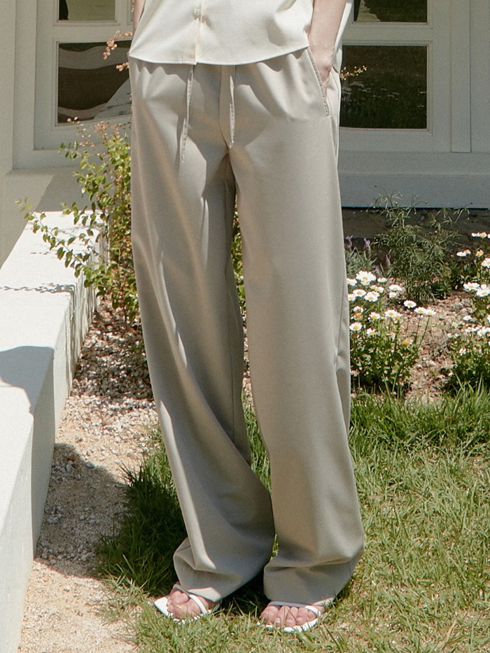OU914 cool banding wide pants (beige)