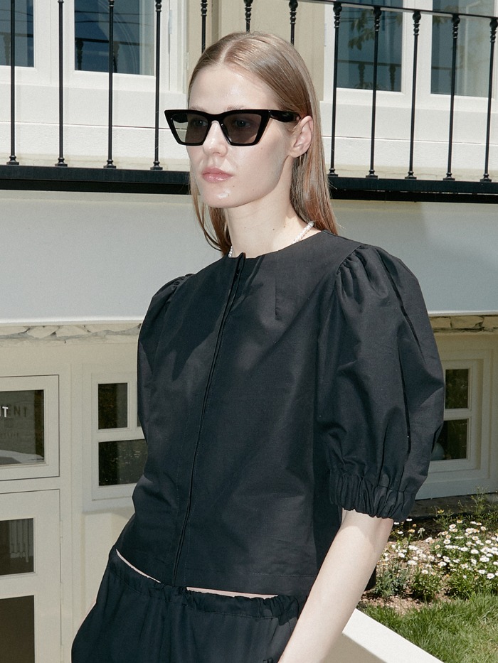 OU905 linen banding sleeve blouse (black)