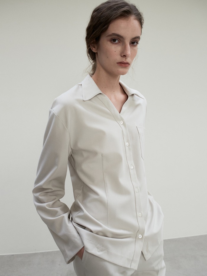OU933 wool V shirts (grayish beige)