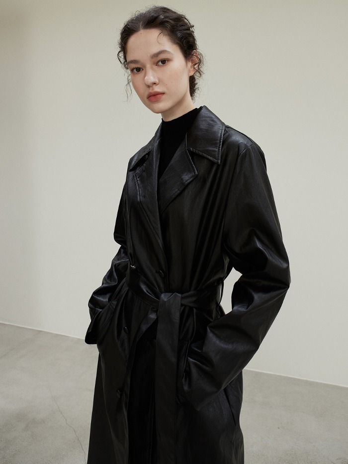 OU922 eco leather trench coat (black)
