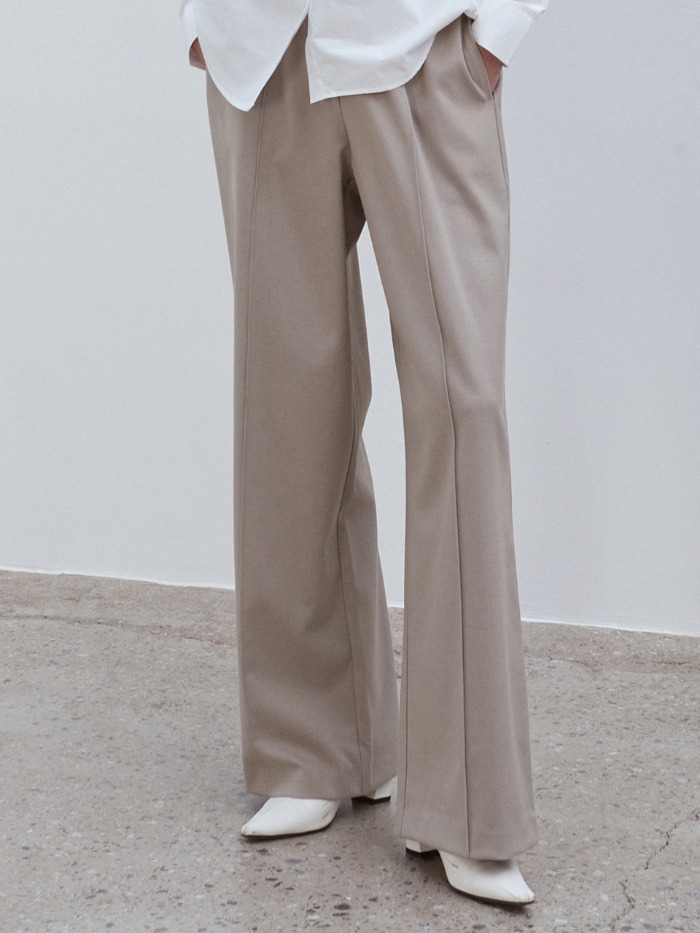 OU974 stitch wool banding pants (grayish beige)