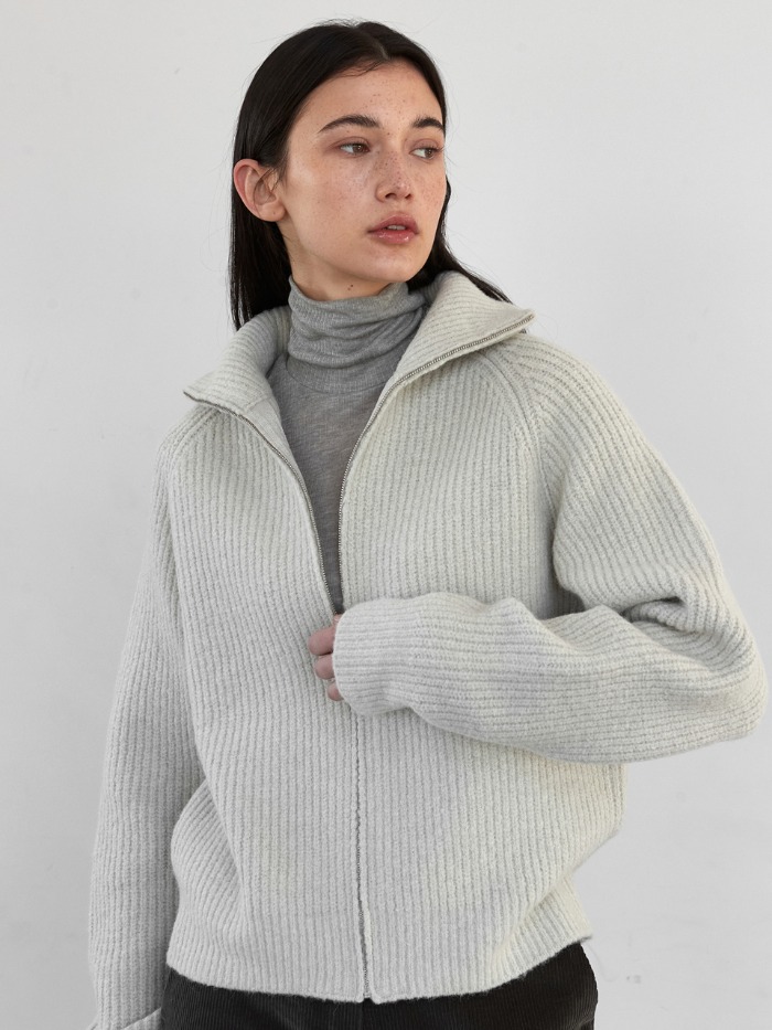 OU1005 woolish full zip up knit (mintgray)
