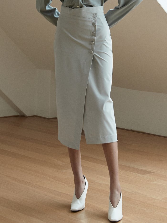 ouie445 flat button H line skirt (gray)