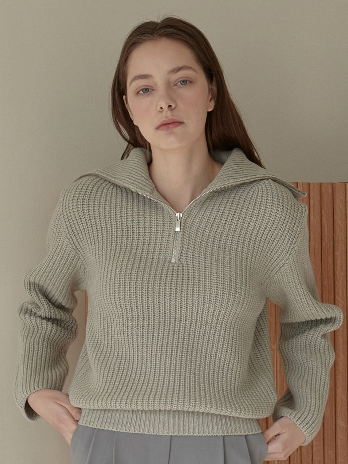 OU526 wool sailor zip up knit (mint gray)