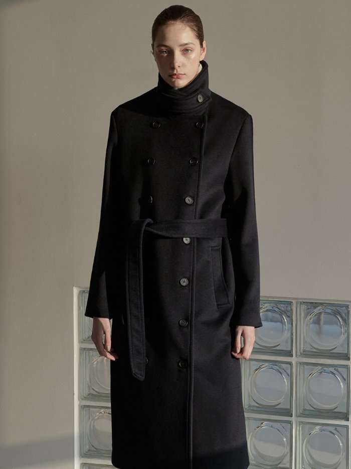 OU549 wool double trench coat (deep navy)