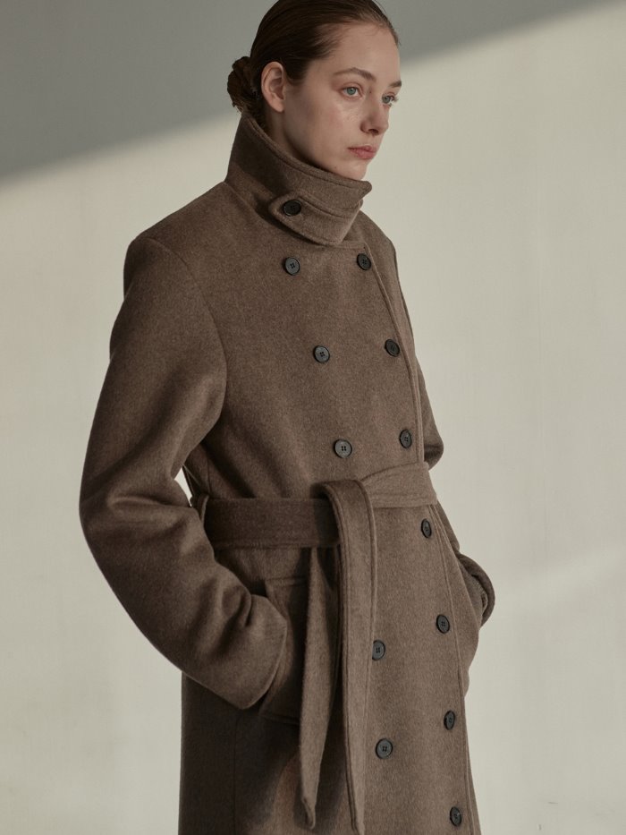 OU550 wool double trench coat (brown)
