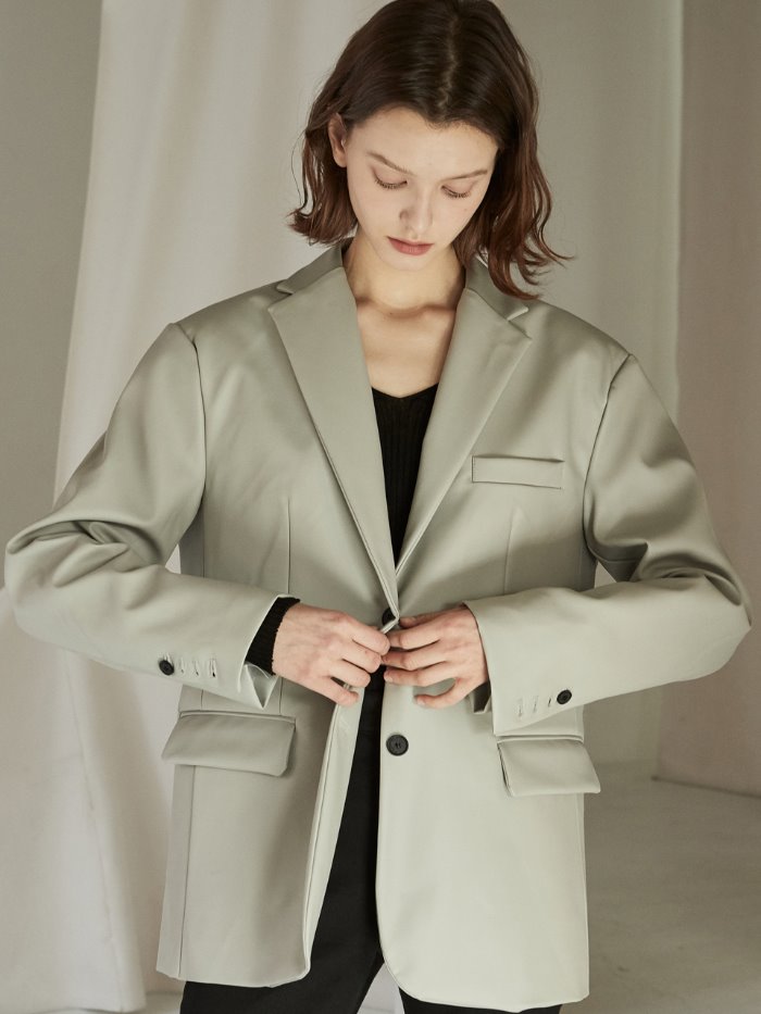 OU598 mannish leather jacket (ash beige)