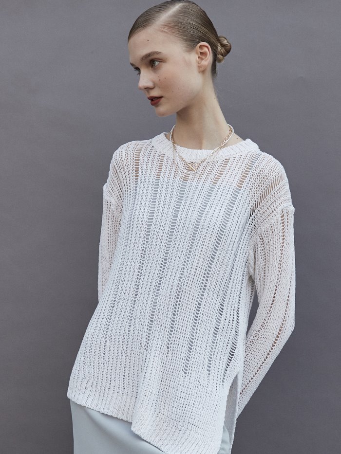 OU623 linen slit netted knit (white)