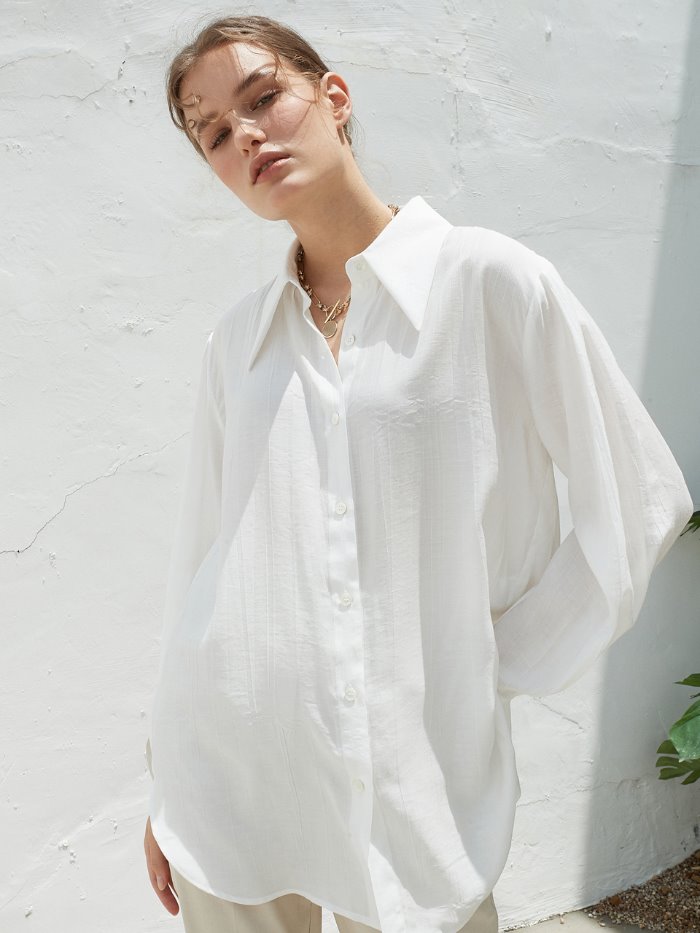 OU661 wrinkle long shirts (white)